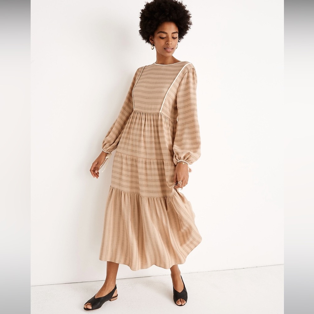 New MADEWELL x Christy Dawn Striped Tallulah Tie-Back Midi Dress in Pink Stripe